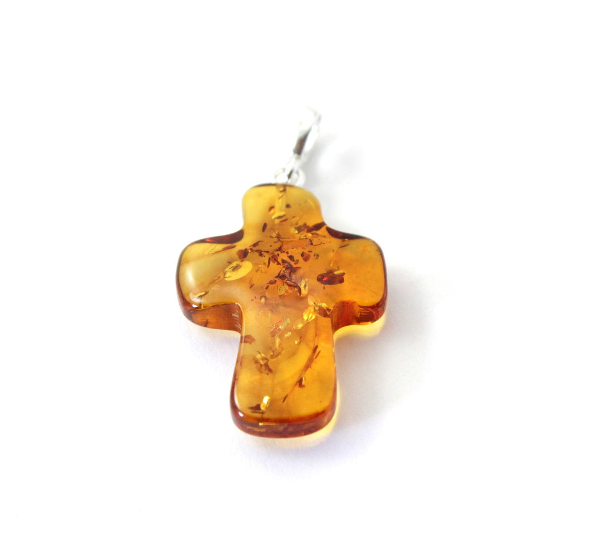 Amber Cross Cognac Pendant With Sterling Silver-3