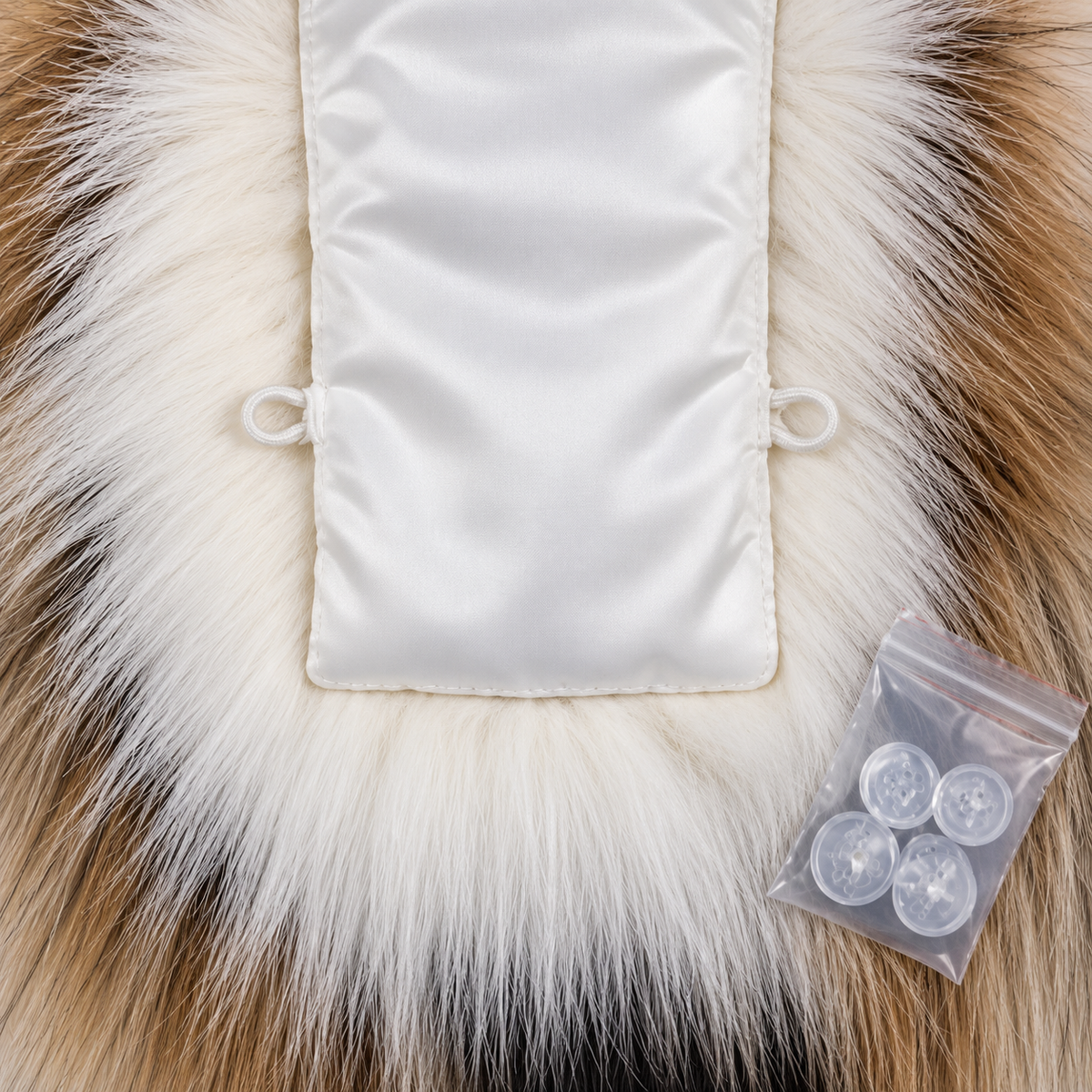 Real fox fur collar for coat hood – wide fur trim replacement – close-up