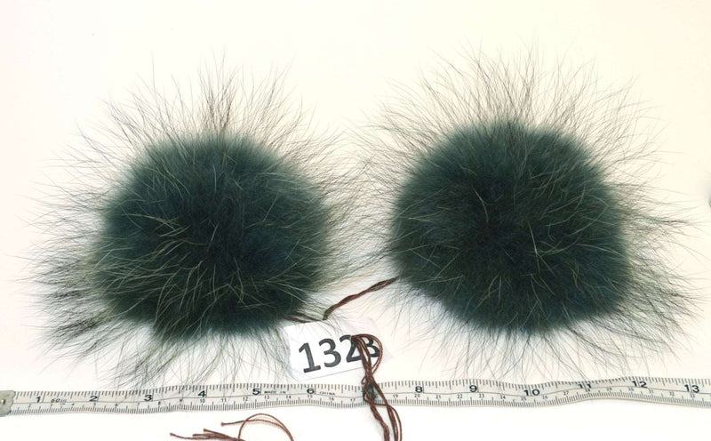 7,5" RACCOON FUR Pom Poms- PAIR! Raccoon Pom Pom, Fur Ears, Genuine Fur, Green Pom Pom, Handmade Fur Pom Pom, Pom Pom Hat, Raccoon, Double