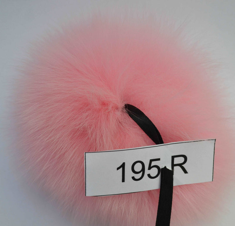 6" Pink fox pom pom for hat with ribbons