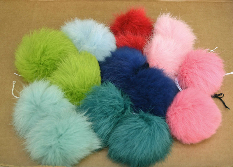 double rabbit pom poms of natural color