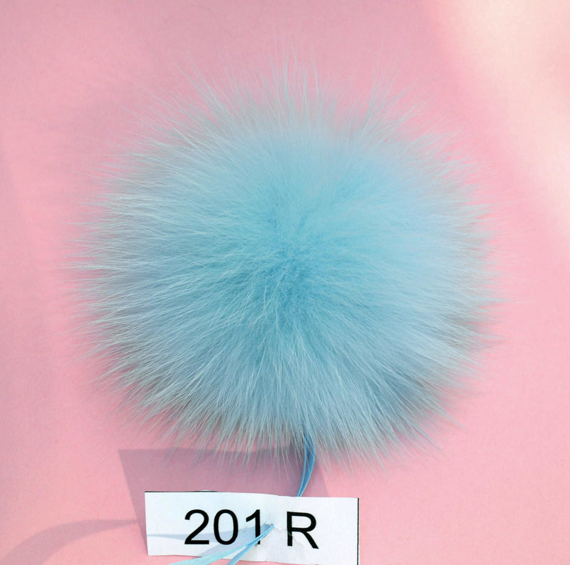 blue fox pom pom for knit hat