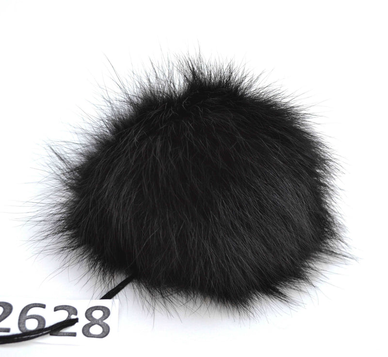 6" HIGHEST QUALITY Black Fox Fur pom pom for women hat with threads
