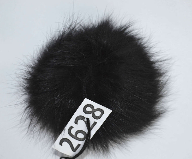 6" HIGHEST QUALITY Black Fox Fur pom pom for women hat with threads