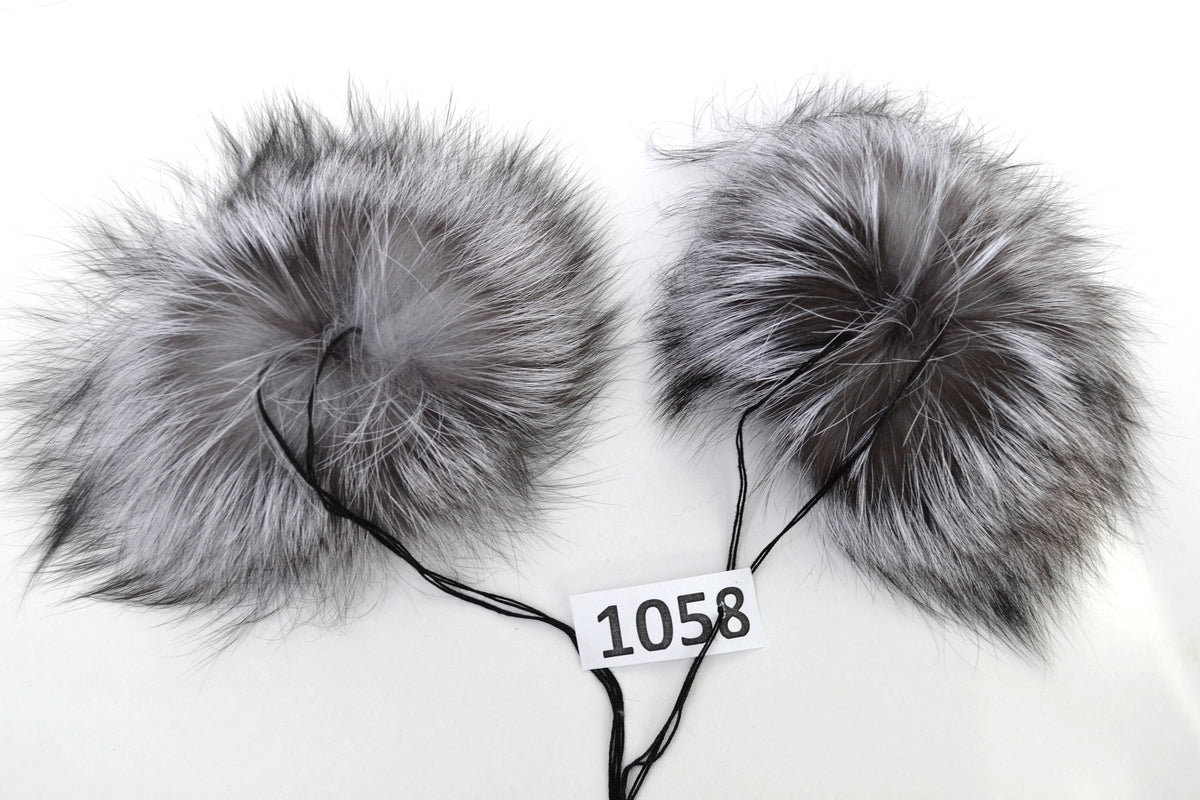Natural Silver Double Silver Fox Pom Poms – genuine silver fox fur – image 3