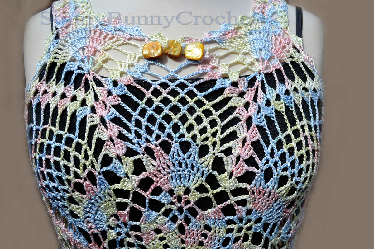 Colorful crochet pineapple beach cover up dress for women