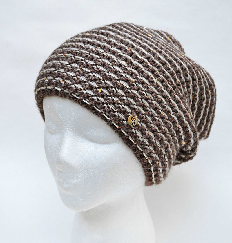 KNITTED SLOUCHY BEANIE Girl Slouchy Knitted Wool  Winter Woman Hat Shiny Sequin Gift for Her Wool Accessories Chunky Hat Fleece Lining Cap