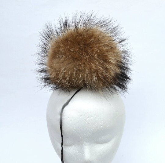 BY ORDER 8" Extra Large Fur Pom Pom Real Fur Pom Pom Raccoon Pom Pom for Chunky Hat Beanie Tuque Winter Knit Puff Fluffy Fur Ball
