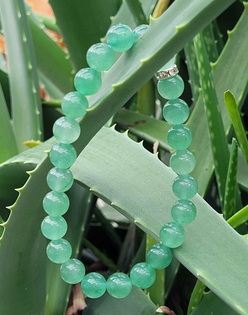 100% Genuine Gemstone Bracelet Green, Aventurine Beaded Bracelet, Crystal Gemstone Bracelet, Stretch Bracelet, Mineral Stones, Good Luck