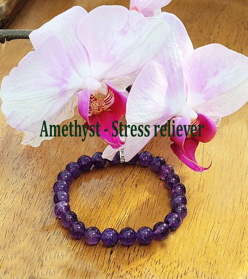 AMETHYST BRACELET, Purple Stone Bracelet, 8mm Gemstone Bracelet, Amethyst Stone Bracelet, Beaded Bracelet, Healing Bracelet 100% real stones