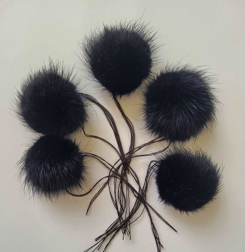BY ORDER 5pc - 2" (50mm) Genuine Natural Mink Pom Poms Fur Ball Charm Pendant for Keychain Necklace Earring Pompom Pom Ring Black Fur Pompom