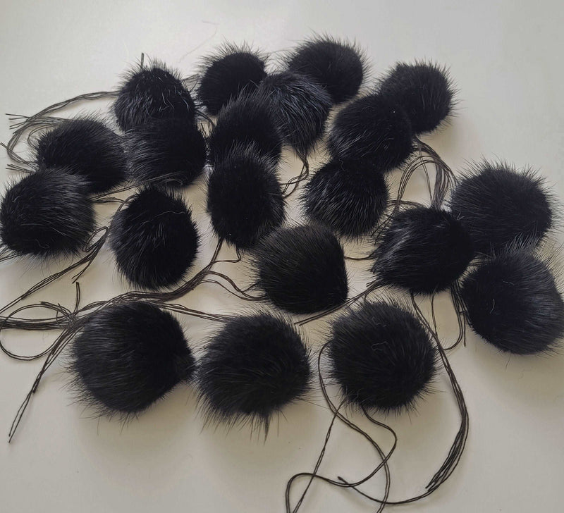 BY ORDER 5pc - 2" (50mm) Genuine Natural Mink Pom Poms Fur Ball Charm Pendant for Keychain Necklace Earring Pompom Pom Ring Black Fur Pompom