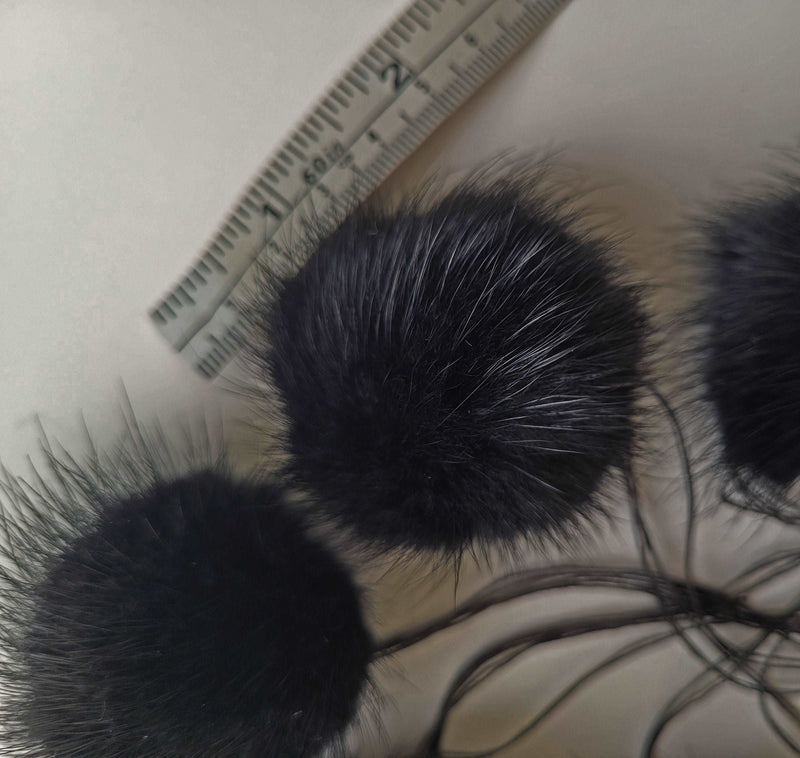 BY ORDER 5pc - 2" (50mm) Genuine Natural Mink Pom Poms Fur Ball Charm Pendant for Keychain Necklace Earring Pompom Pom Ring Black Fur Pompom