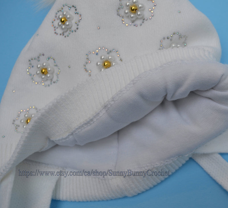 WINTER CHILD HAT With Flowers, Child Pom Pom Hat, Child Knit Hat, Child Hat and Scarf Set, Knit Girl Hat, Kids Winter Wear, Girl Knit Hat