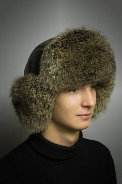 FAUX LEATHER Ear Flap Hat, Men real fur hat, Trapper Hat, Aviator Hat, Ushanka, Russian Hat, Ski Hat, Rabbit Fur, Fur Hat, Gift for Men
