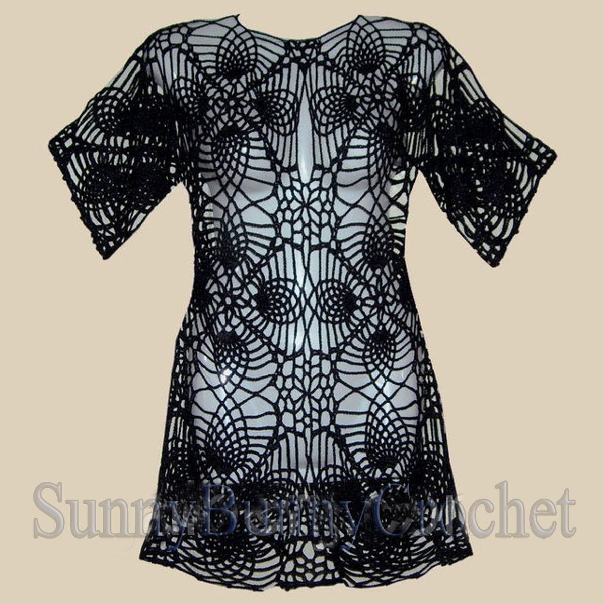 CROCHET BEACH Cover Up, Crochet Tunic, Crochet Top, Crochet Women Dress, Knit Tunic, Summer, Pineapple Pattern, Sexy Lace Dress, Mini, XS