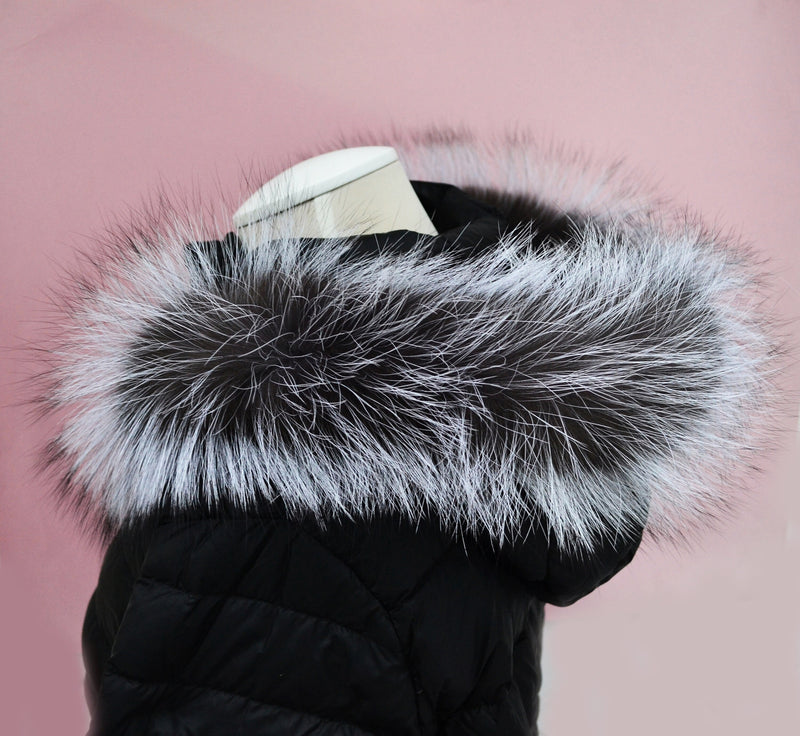 BY ORDER, XL Real Silver Fox Fur Trim Hood, Large Fur collar trim, Fox Fur Collar, Fur Scarf, Fur Ruff, Fox Fur Hood, Fox Fur, Stripes