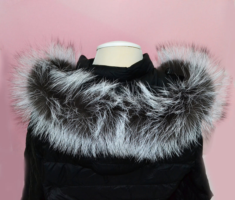 BY ORDER, XL Real Silver Fox Fur Trim Hood, Large Fur collar trim, Fox Fur Collar, Fur Scarf, Fur Ruff, Fox Fur Hood, Fox Fur, Stripes