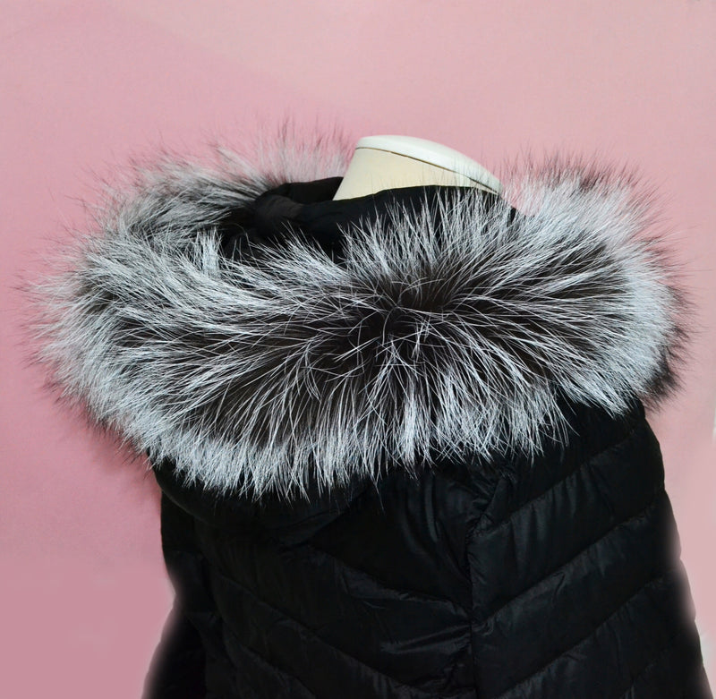 BY ORDER, XL Real Silver Fox Fur Trim Hood, Large Fur collar trim, Fox Fur Collar, Fur Scarf, Fur Ruff, Fox Fur Hood, Fox Fur, Stripes
