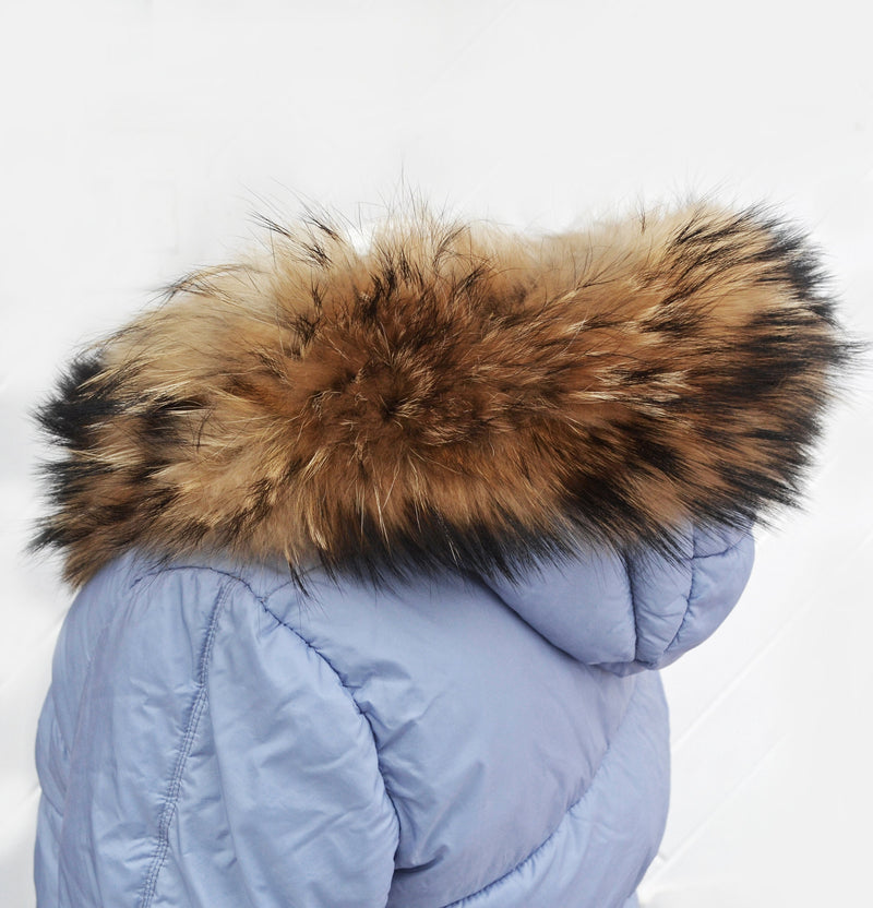 Large Real Raccoon Fur Trim, Collar for Hood (PIECES) of Natural Color, 80 cm