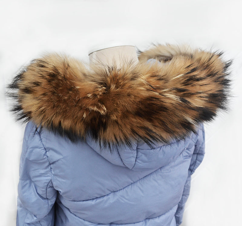 Large Real Raccoon Fur Trim, Collar for Hood (PIECES) of Natural Color, 80 cm