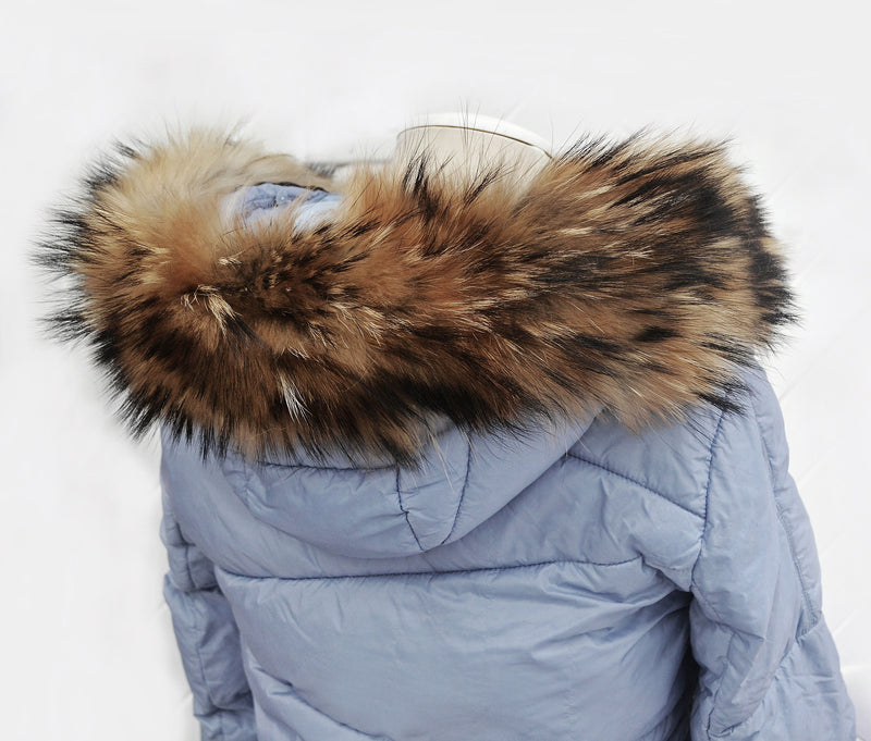 Large Real Raccoon Fur Trim, Collar for Hood (PIECES) of Natural Color, 80 cm