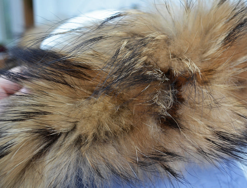 Large Real Raccoon Fur Trim, Collar for Hood (PIECES) of Natural Color, 80 cm