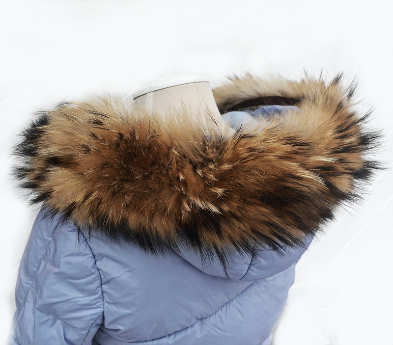 Large Real Raccoon Fur Trim, Collar for Hood (PIECES) of Natural Color, 80 cm
