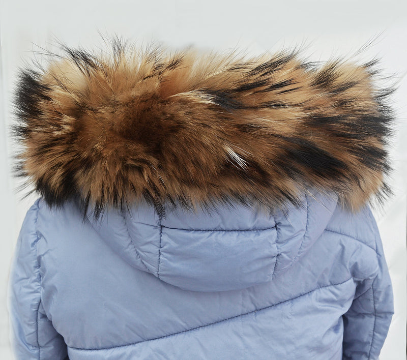 Large Real Raccoon Fur Trim, Collar for Hood (PIECES) of Natural Color, 80 cm