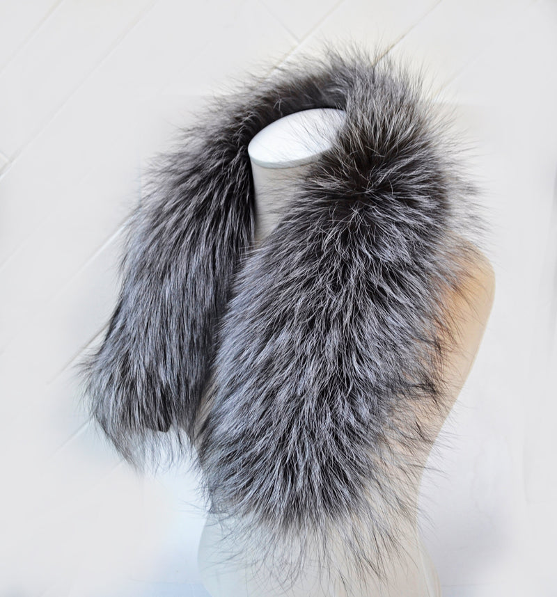BY ORDER, XL Real Silver Fox Fur Trim Hood, Large Fur collar trim, Fox Fur Collar, Fur Scarf, Fur Ruff, Fox Fur Hood, Fox Fur, Stripes