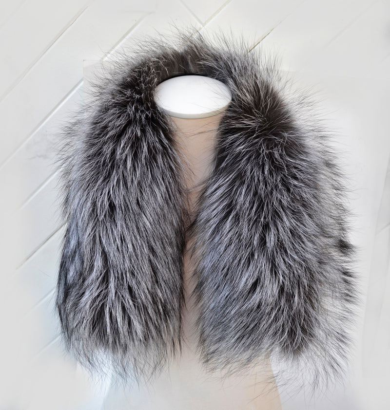 BY ORDER, XL Real Silver Fox Fur Trim Hood, Large Fur collar trim, Fox Fur Collar, Fur Scarf, Fur Ruff, Fox Fur Hood, Fox Fur, Stripes
