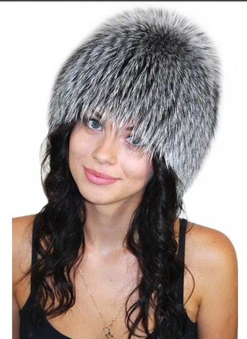 BY ORDER Women Silver Fox Fur Hat, Fur Hat, Stretchy Fur hat, Knit Fur Hat, Fox Fur Hat, Girl Fur Hat, Trapper Hat, Real fur Hat, Fluffy hat