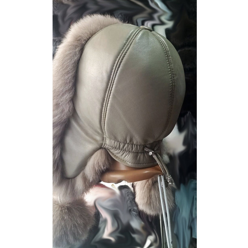 BY ORDER Women Fur Hat, Real Leather Fox Fur Hat, Aviator Hat, Ushanka, Russian Hat, Ski Hat, Leather Hat Ear Flaps, Girl Trapper Hat Beige
