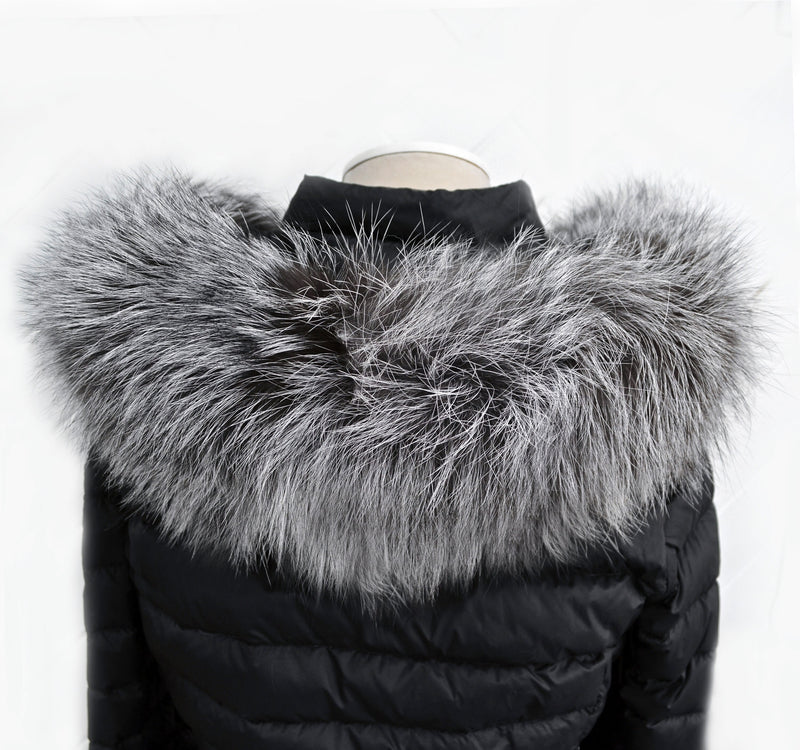 Large Real Silver Fox Fur Trim, Collar for Hood (PIECES) of Natural Color, 80 cm