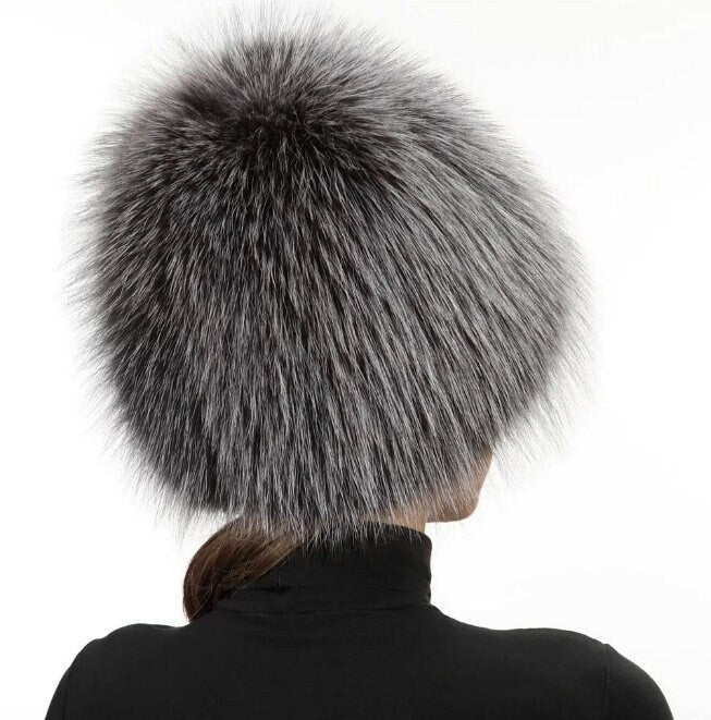 BY ORDER Women Silver Fox Fur Hat, Fur Hat, Stretchy Fur hat, Knit Fur Hat, Fox Fur Hat, Girl Fur Hat, Trapper Hat, Real fur Hat, Fluffy hat