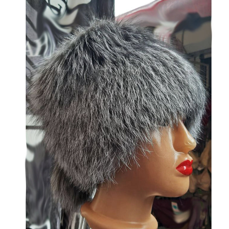 BY ORDER Women Silver Fox Fur Hat, Fur Hat, Stretchy Fur hat, Knit Fur Hat, Fox Fur Hat, Girl Fur Hat, Trapper Hat, Real fur Hat, Fluffy hat