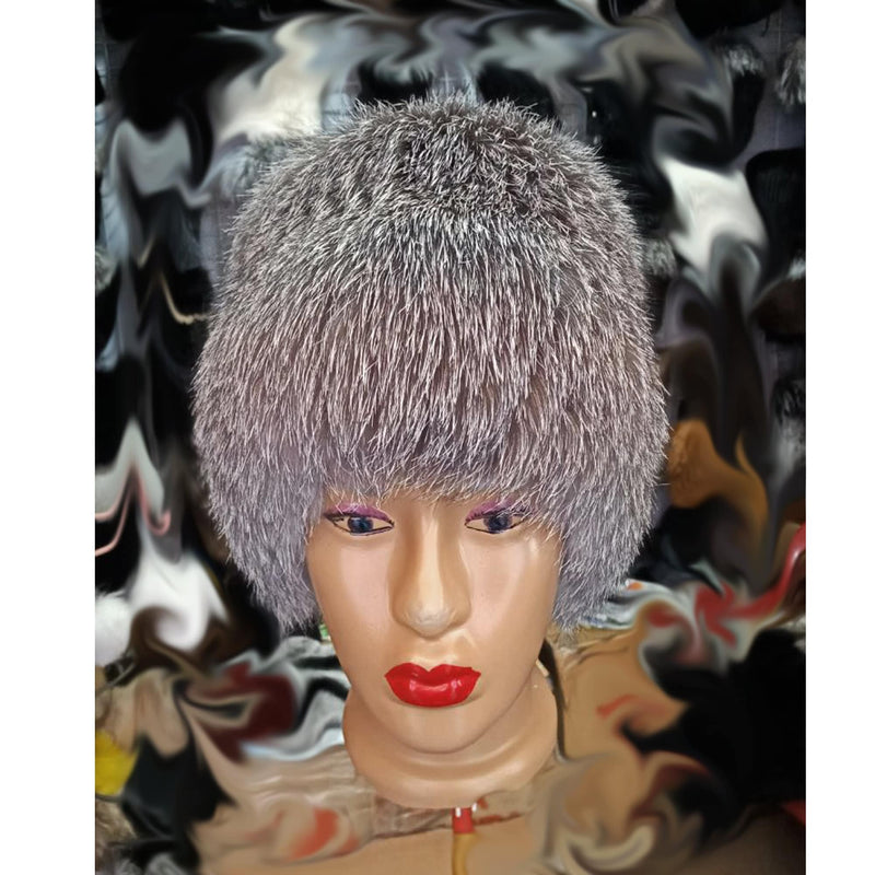 BY ORDER Women Silver Fox Fur Hat, Fur Hat, Stretchy Fur hat, Knit Fur Hat, Fox Fur Hat, Girl Fur Hat, Trapper Hat, Real fur Hat, Fluffy hat