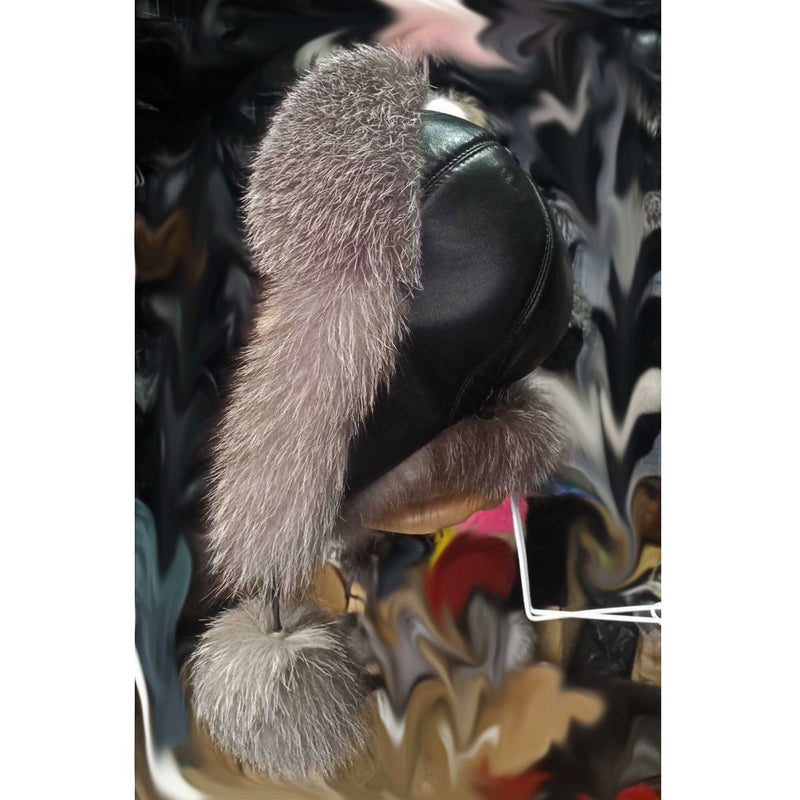 BY ORDER Women Silver fox Fur Hat, Real Leather Fox Fur Hat, Aviator Hat, Ushanka, Russian Hat, Ski Hat, Leather Hat Ear Flap, Girl Trapper