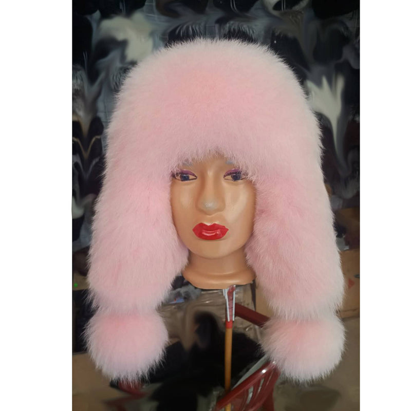 BY ORDER Women Ushanka Hat, Real Leather Fox Fur Hat, Fur Hat, Aviator Hat, Russian Hat, Ski Hat, Leather Hat Ear Flaps, Girl Trapper Pink