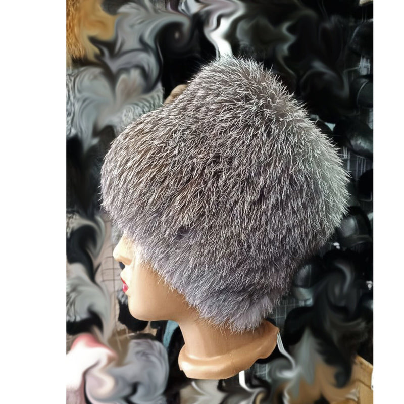 BY ORDER Women Silver Fox Fur Hat, Fur Hat, Stretchy Fur hat, Knit Fur Hat, Fox Fur Hat, Girl Fur Hat, Trapper Hat, Real fur Hat, Fluffy hat