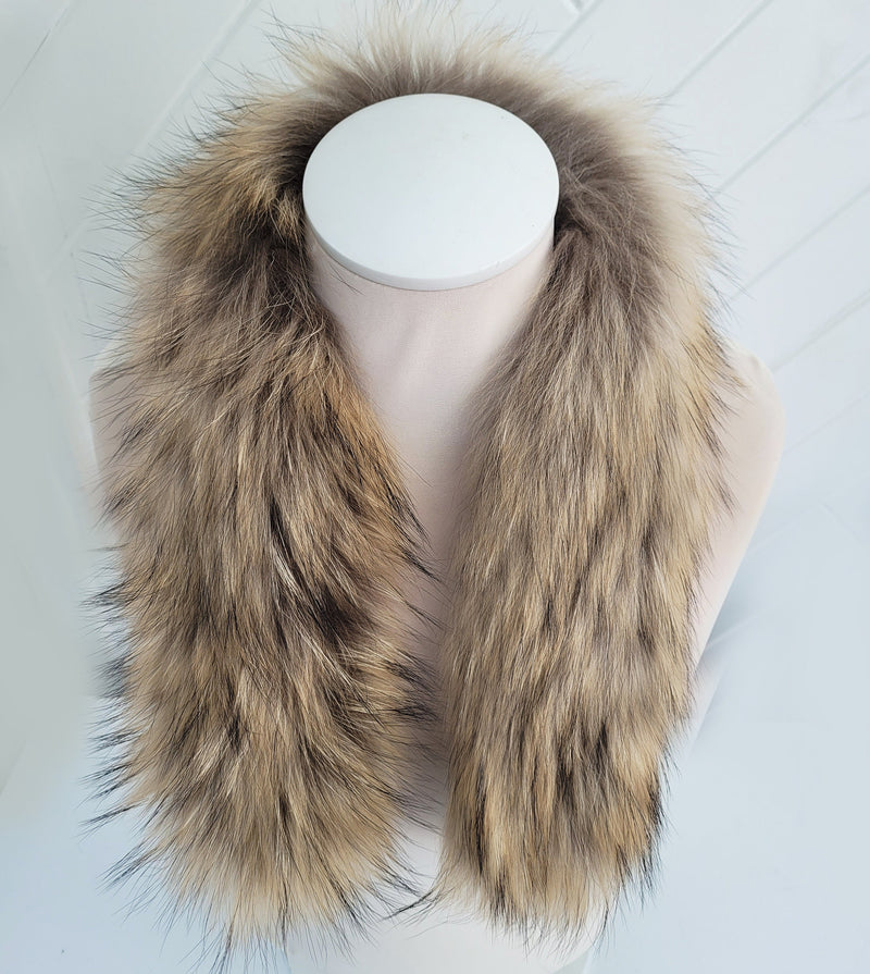READY to SHIP, 70-80 X2 cm Real Raccoon Fur Collar, Fur Trim for Hoodies, Raccoon Fur Collar, Fur Scarf, Fur Ruff, Raccoon Fur Hood