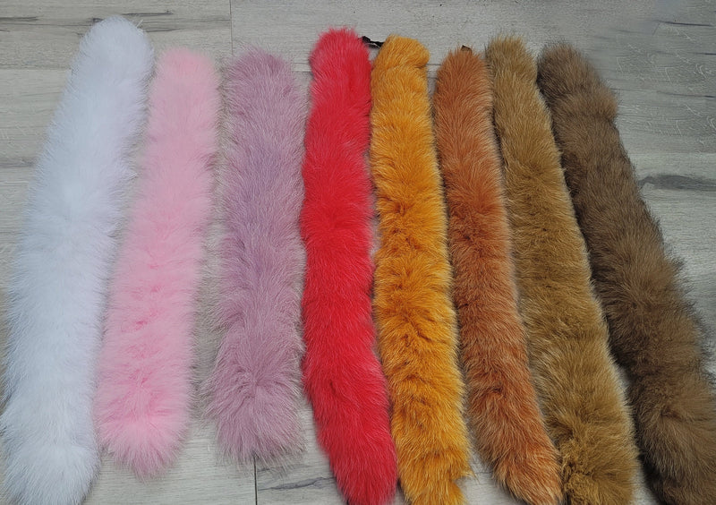 READY to SHIP, Real Fox Fur (Tail) Trim Hood, Orange Fur collar trim, Fox Fur Collar, Fur Scarf, Fur Ruff, Fur Hood, stripe, Coat, Jacket