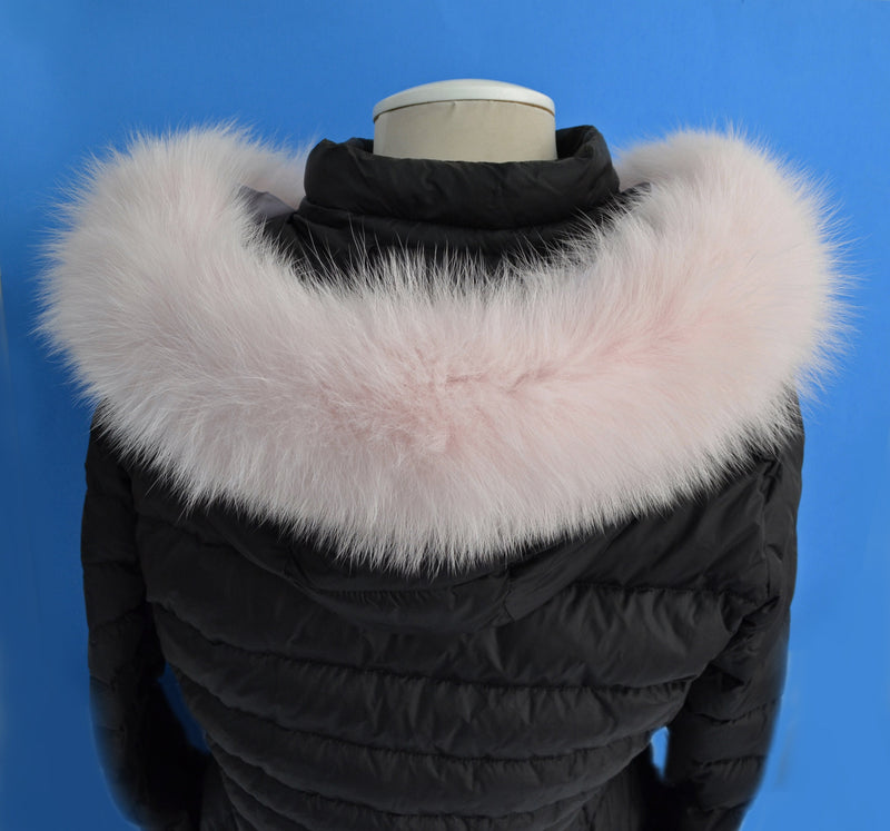 Large Light Pink Fox Fur Trim, Collar for Hood (PIECES), 80 cm