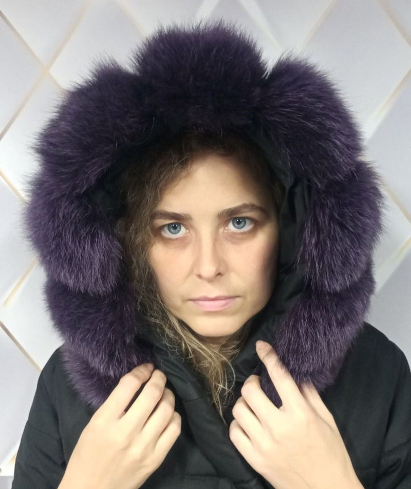 BY ORDER Extra Large Real Fox Fur (Tail) Collar Hood from pieces, Fur collar trim, Fox Fur Collar, Fur Scarf, Fur Ruff, Fox Fur Hood, stripe