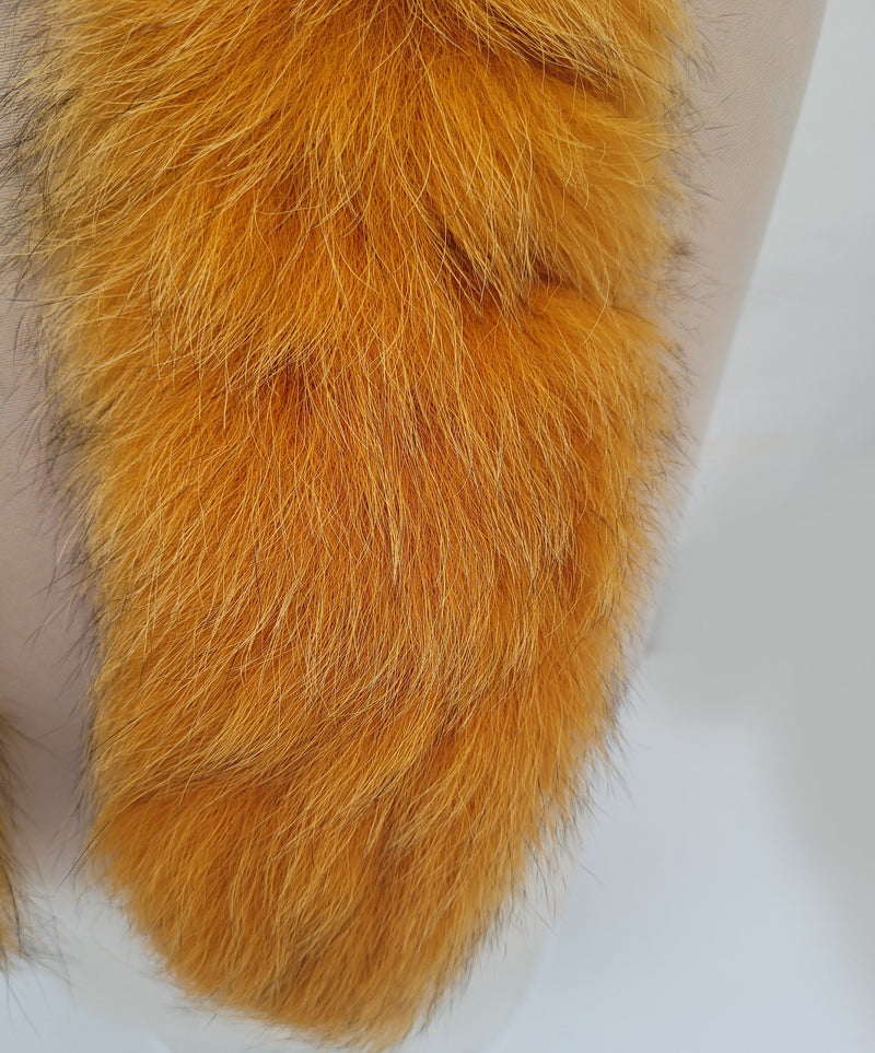 READY to SHIP, Real Fox Fur (Tail) Trim Hood, Orange Fur collar trim, Fox Fur Collar, Fur Scarf, Fur Ruff, Fur Hood, stripe, Coat, Jacket