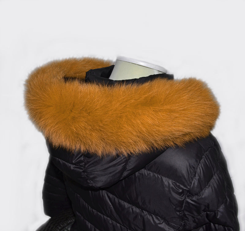 READY to SHIP, Real Fox Fur (Tail) Trim Hood, Orange Fur collar trim, Fox Fur Collar, Fur Scarf, Fur Ruff, Fur Hood, stripe, Coat, Jacket