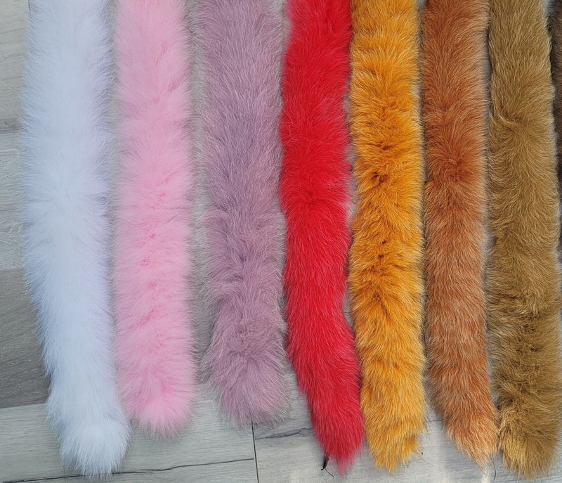 READY to SHIP, Real Fox Fur (Tail) Trim Hood, Orange Fur collar trim, Fox Fur Collar, Fur Scarf, Fur Ruff, Fur Hood, stripe, Coat, Jacket
