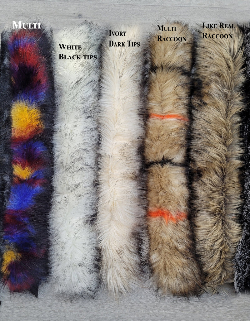 READY to SHIP Faux Fur Vegan Trim Hood 60-80 cm, Faux Fur Collar Trim, Fur Fabric, Fur Ruff, Faux Fur Hood, Hood Fur Jacket, Fur stripe, Fur