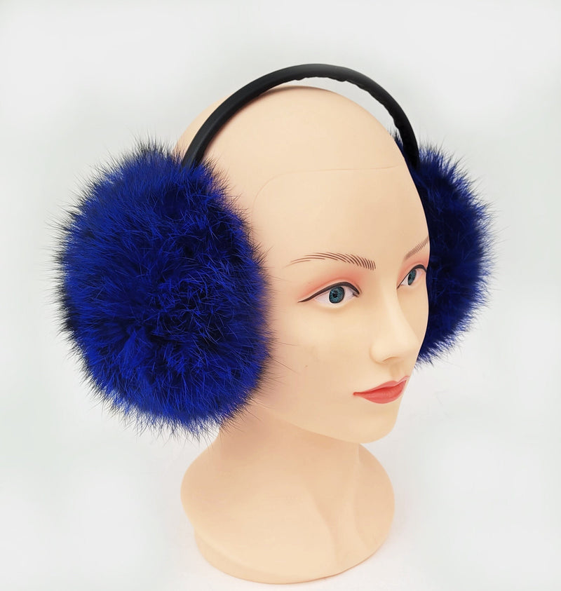 Real Fur Earmuffs, Rabbit Fur Ear Warmer, Blue Earmuffs, Large Ear Muffs, Fluffy Ear Muffs, Rabbit Fur Earmuffs, Ear Warmers, Royal Blue