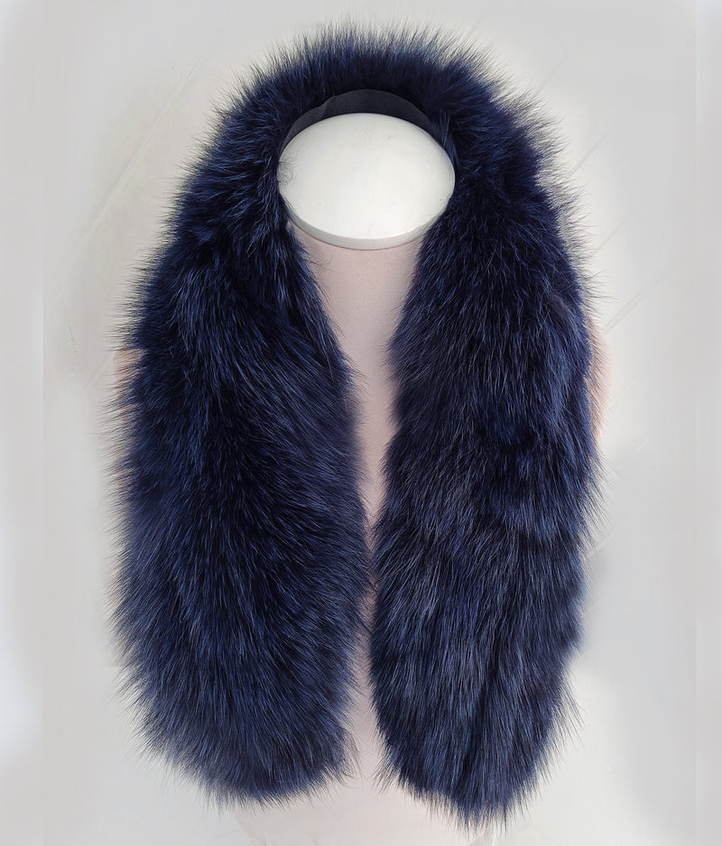 Large Navy Blue Fox Trim, Collar for Hood (PIECES) 80 cm